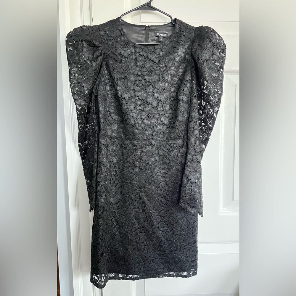 Express Black Lace Cocktail Dress with Bishop Sleeves